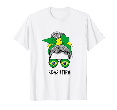 Brazilian Brasileira Girl Brazilian Heritage Brazil Flag T-Shirt von Messy Bun Matching Novelty Outfits ...