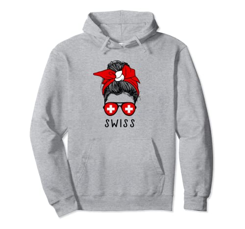 Swiss Girl Swiss Heritage Switzerland Flag Pullover Hoodie von Messy Bun Matching Novelty Outfits ...