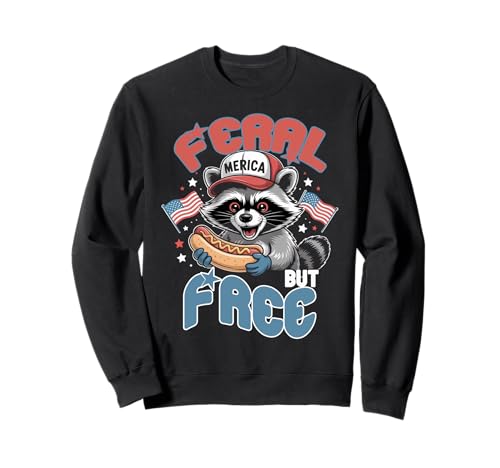 4. Juli Racoon Feral But Free Lustiger Waschbär Männer Frauen Sweatshirt von Messy Bun Stars Stripes Reproductive Rights
