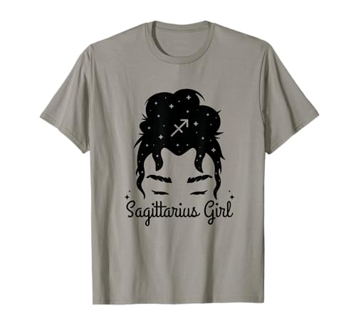 Königin Schütze Mädchen Unordentlicher Dutt Sternzeichen Kostüm T-Shirt von Messy Bun Zodiac Signs Bday Party Outfits