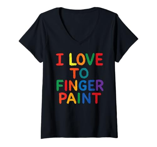 Damen Ich Liebe es, mit den Finger zu malen, buntes, künstlerisches Malen, Kunst im Vorschulalter T-Shirt mit V-Ausschnitt Damen Ich Liebe es, mit den Finger zu malen, buntes, künstlerisches Malen, Kunst im Vorschulalter T-Shirt mit V-Ausschnitt von Messy Hands Apparel