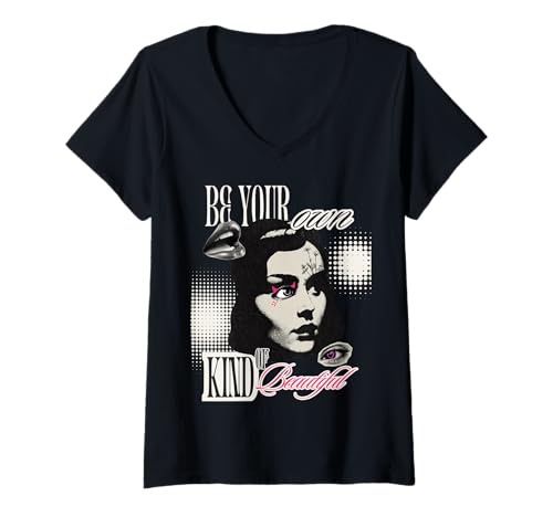 Damen Be Your Own Art of Beautiful Weird Core Vintage Inspiration T-Shirt mit V-Ausschnitt von Mestiza Rebel Art