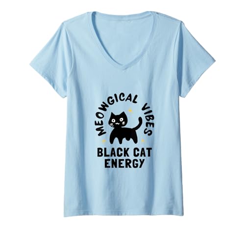 Damen Meowgical Vibes BlackCat Energy Witchy Bruja Katzenhexe T-Shirt mit V-Ausschnitt Damen Meowgical Vibes BlackCat Energy Witchy Bruja Katzenhexe T-Shirt mit V-Ausschnitt von Mestiza Rebel Art