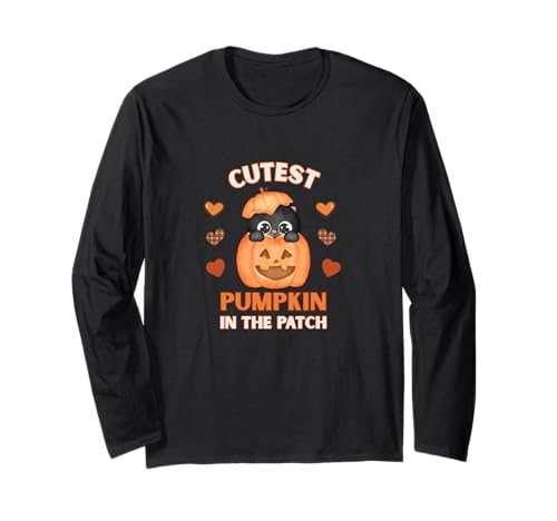 Niedlicher Kürbis im Patch Katze Jack-O-Lantern Herbstspaß Langarmshirt von Mestiza Rebel Art