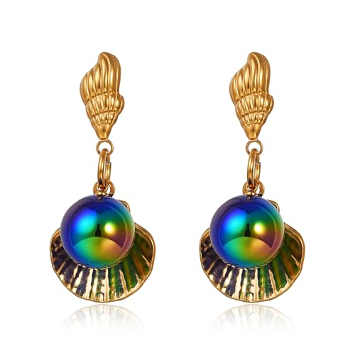 18 Karat vergoldete Muschel-Ohrringe für Frauen, Boho-Strandmuschel-Tropfenohrring, hypoallergener Edelstahl, Conch-Ohrring mit glänzender Perle, Geschenke für Mutter und Freunde, Large, Edelstahl 18 Karat vergoldete Muschel-Ohrringe für Frauen, Boho-Strandmuschel-Tropfenohrring, hypoallergener Edelstahl, Conch-Ohrring mit glänzender Perle, Geschenke für Mutter und Freunde, Large, Edelstahl von Mestylish