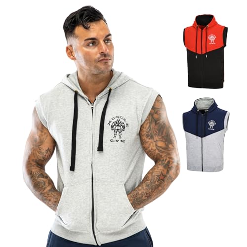 Ärmelloses T-Shirt für Herren, Baumwoll-Fleece-Pullover, Lauf-Kapuzenpullover, Muskel-Passform, Fitnessstudio, Tanktop mit Reißverschluss, Tanktop für Herren, Fitness-Zubehör für Herrenbekleidung, von Met-X