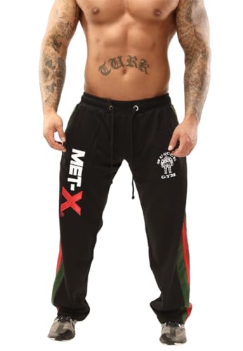 Herren Fleece-Jogginghose für Jogging, Fitness, Boxen, MMA, Fitnessstudio, Sweat-Fleece-Hose, MX MW, Schwarz V1, XL von Met-X