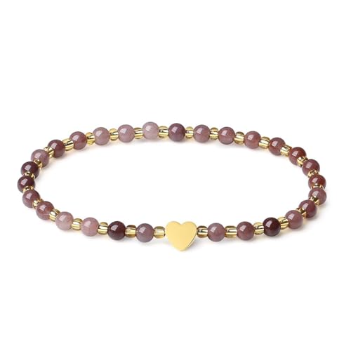 MetJakt Handgemachter Naturstein Perlenarmband 4MM Mini Stretch Armband Energiearmbänder 18k vergoldet Herz Armbänder für Damen Damenschmuck Echtes (Lila Aventurin) von MetJakt
