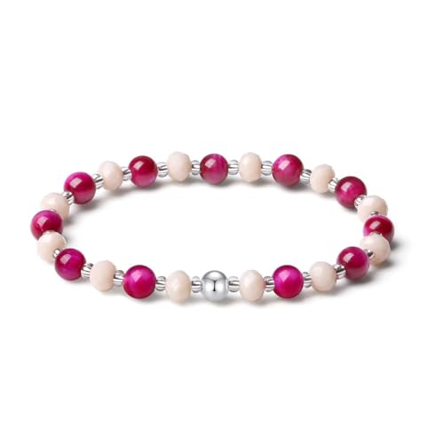 MetJakt Damen Handgemachter Original Schmuck 6MM Kristalle Naturstein Perlenarmband Stretch Stretcharmband Edelstein Platin Kugelarmband Echtes Damenschmuck (Roses Tigerauge) von MetJakt