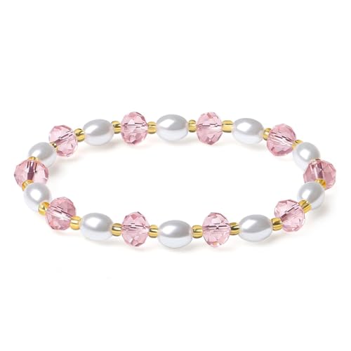 MetJakt Damen Handgemachter Schmuck 8MM Kristall Bunt Glitzer Perlenarmband Stretch Armband Stretcharmband Original Damenschmuck Armbänder (Wasser Pink Kristall) von MetJakt
