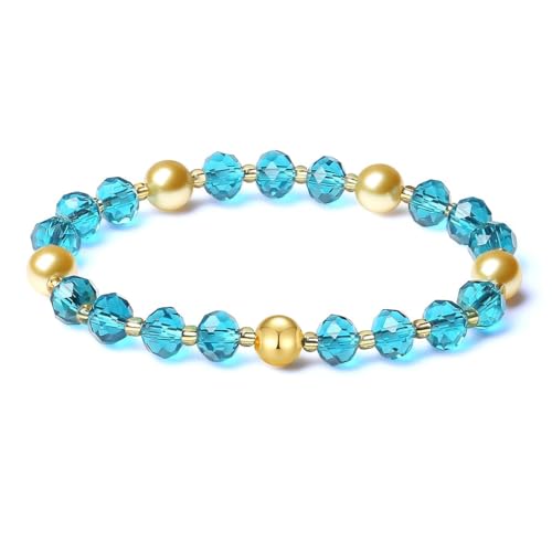 MetJakt Handgemachter Damen Armband Stretch Stretcharmband 8MM Kristalle 18k Vergoldet Original Schmuck Goldenes Tahiti Perlenarmband Kristall 8mm Süßwasserperlen Damenschmuck (Pfauenblau) von MetJakt