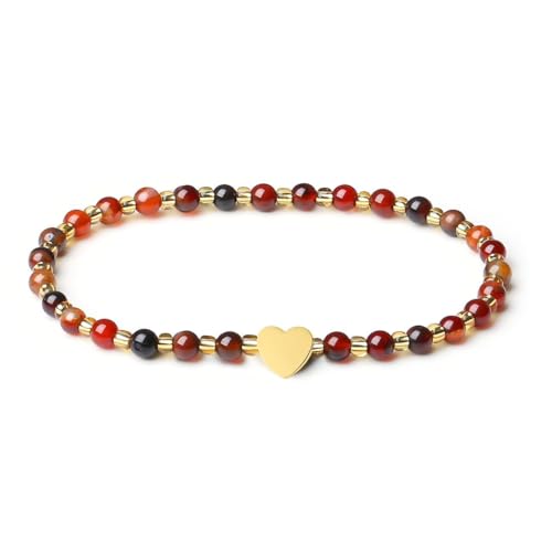 MetJakt Handgemachter Naturstein Perlenarmband 4MM Mini Stretch Armband Energiearmbänder 18k vergoldet Herz Armbänder für Damen Damenschmuck Echtes (Traumachat) von MetJakt