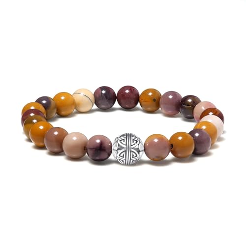 MetJakt Naturstein Armband mit 8mm Perlen und Doppelglück Silbercharm Chakra Kristallenergie Handgefertigter Schmuck für Frauen Halbedelstein Stretch Armband 18cm (Moukaite) von MetJakt