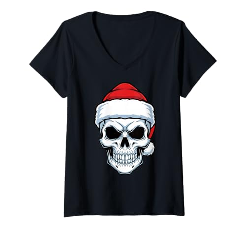Damen Hail Santa Heavy Pagan Solstice Gothic Metal, antiweihnachtlich T-Shirt mit V-Ausschnitt von Metal Christmas Hail Santa Krampus Pentagram Funny