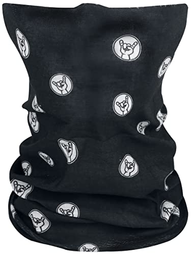 Schwarzes Halstuch/Schal/Multifunktionstuch mit Pommesgabel/Metal-Hand Druck von Metal-Kids von Metal-Kids.com