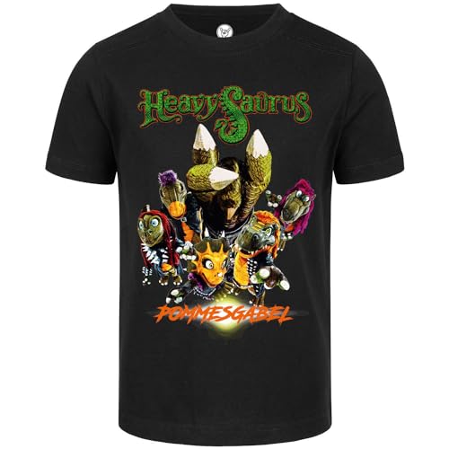 Heavysaurus (Pommesgabel) - Kinder T-Shirt, schwarz, Mehrfarbig, 140 von Metal Kids