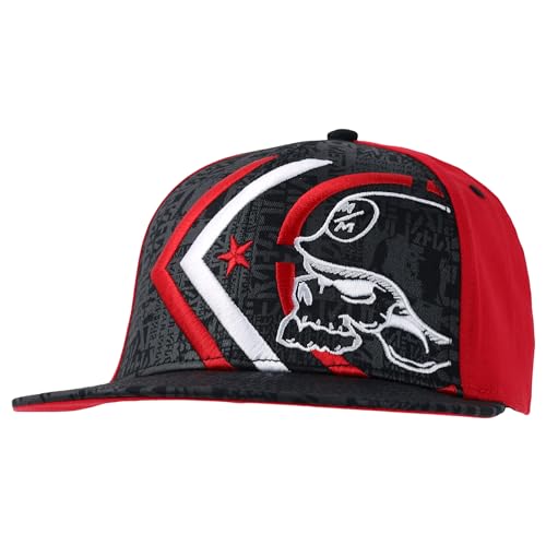 Metal Mulisha Herren Klassisch Ghost All Over Flex Hat, Schwarz Rot, L/XL von Metal Mulisha