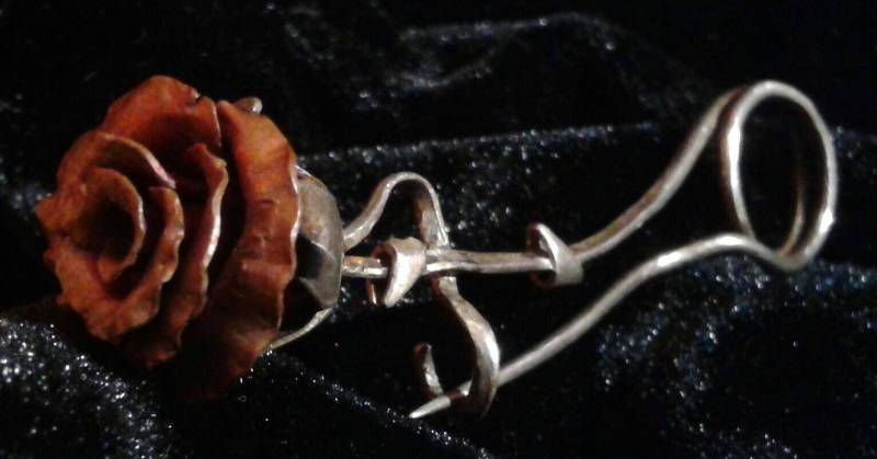Handgemachte Kupfer Rose Mit Sterling Silber Stem Brosche Oder Hutnadel von MetalAndPestle
