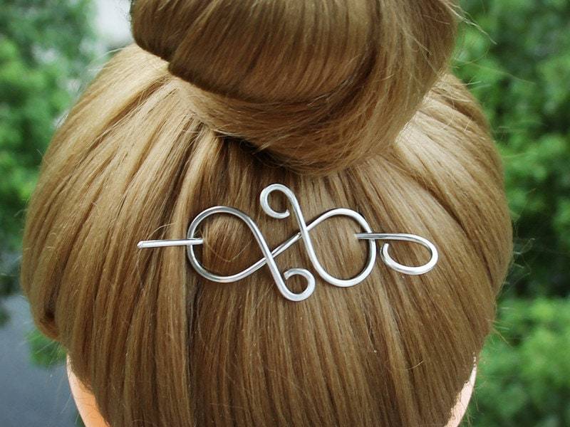 Silber Haarspange Für Frauen, Haarspangen Mit Stick Geimoetric Haarnadel Metall Unendliche Dünne Haarspange, Geschenk Frau, Valentinstaggeschenk von MetalArtSpace