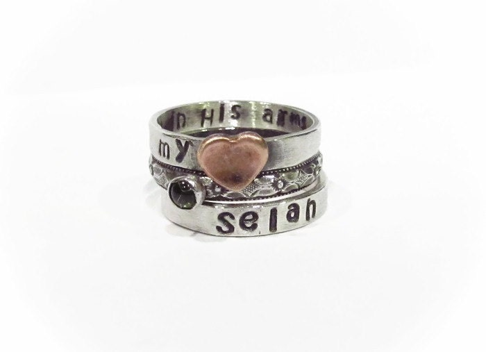 Herz Ring Kupfer, Initial Ring, Kupfer Mutter Geburtsstein Gestempelt, Valentinstag Geschenk von MetalHeartByRenee