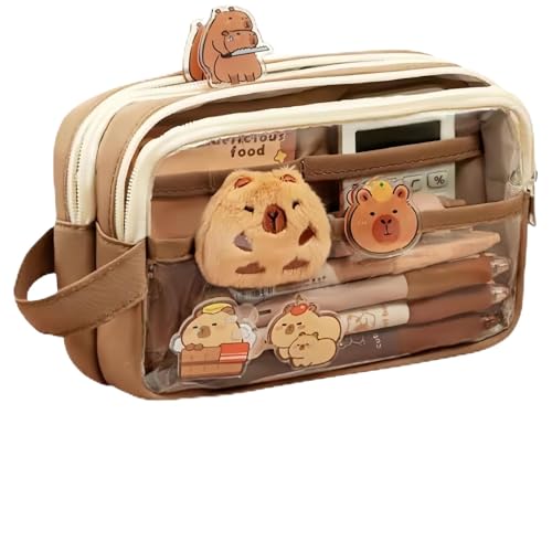 Capybara Federmäppchen – niedliches Capybara-Schreibwaren-Set mit Fächern, Kawaii großes Federmäppchen, mehrschichtiger Capybara-Schreibwaren-Organizer, ästhetischer Schulbedarf mit Aufklebern und von MetalNuts