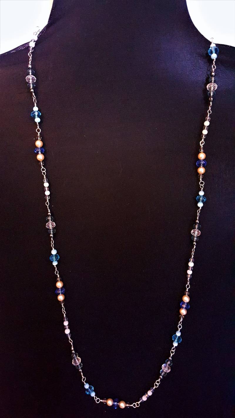 Blaue Halskette - Multi-Tonal Blau Und Türkis Sterling Silber 34 Zoll Blaue Halskette - Multi-Tonal Blau Und Türkis Sterling Silber 34 Zoll von MetalPetaler