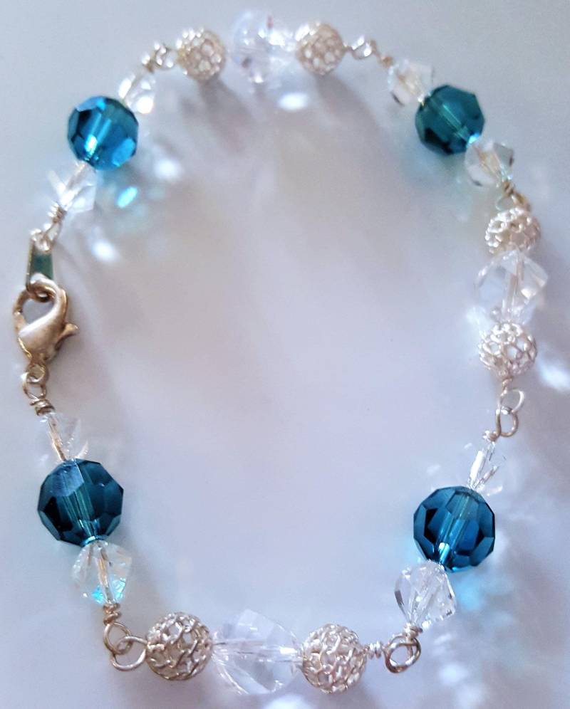 Blaues Armband - Klares, Türkises Und Silbernes Kristallarmband Sterlingsilber 8, 25 Zoll Blaues Armband - Klares, Türkises Und Silbernes Kristallarmband Sterlingsilber 8, 25 Zoll von MetalPetaler