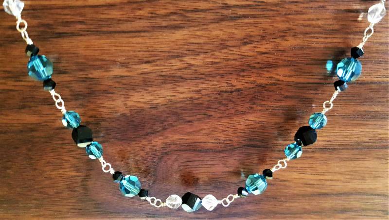 Blaues Armband - Türkis, Schwarz Und Klar Swarovski Kristall Sterling Silber 9 Zoll Blaues Armband - Türkis, Schwarz Und Klar Swarovski Kristall Sterling Silber 9 Zoll von MetalPetaler