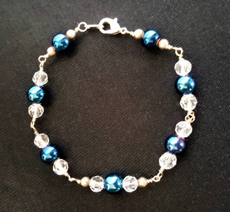 Blaues Armband - Türkis, Silber Und Klar Kristall Sterling 8 Zoll Blaues Armband - Türkis, Silber Und Klar Kristall Sterling 8 Zoll von MetalPetaler