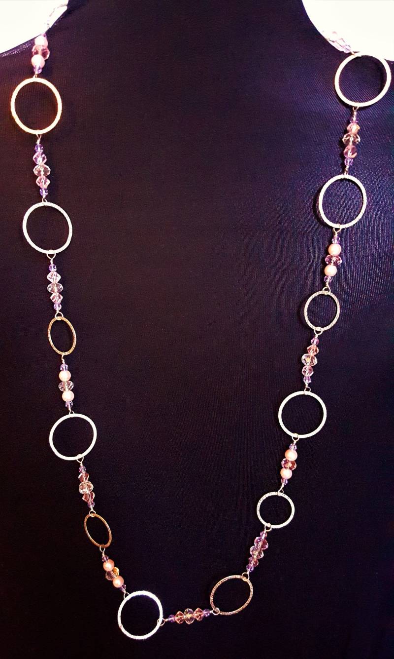 Kreise Halskette - Lange Rosa Und Lavendel Kristall Sterling Silber 33 Zoll Kreise Halskette - Lange Rosa Und Lavendel Kristall Sterling Silber 33 Zoll von MetalPetaler