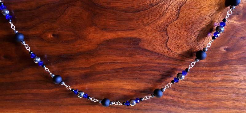 Lange Blaue Halskette - Blau, Schwarz Und Hämatit Kristall Matt Sterling Silber 31 Zoll Lange Blaue Halskette - Blau, Schwarz Und Hämatit Kristall Matt Sterling Silber 31 Zoll von MetalPetaler