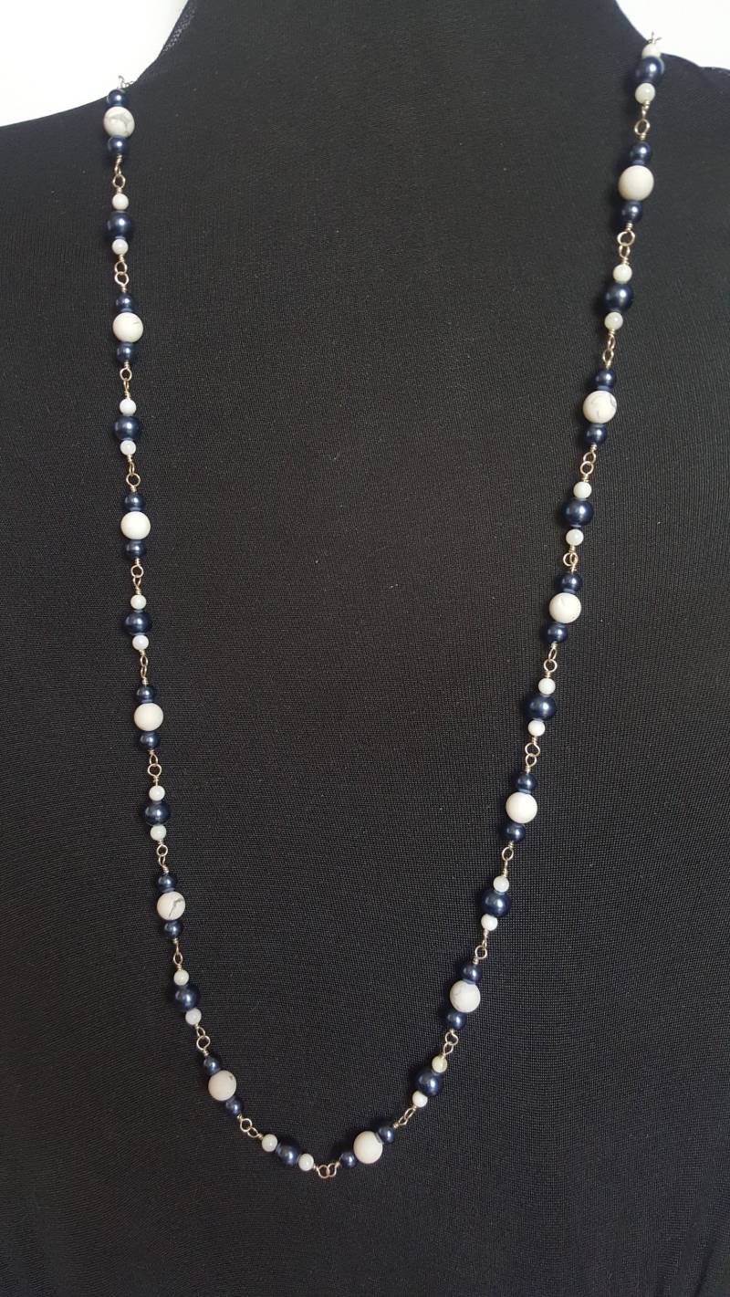 Lange Halskette Blau, Weiß Und Marmoriert Grau - 34 Zoll Lange Halskette Blau, Weiß Und Marmoriert Grau - 34 Zoll von MetalPetaler