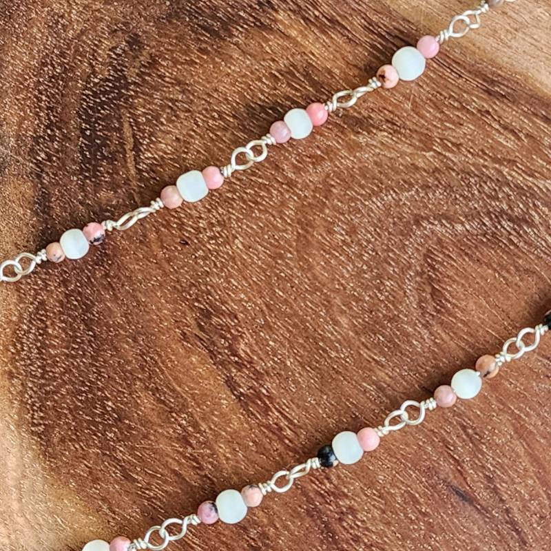Rosa Halskette - Und Dunkelgraue Stein-Halskette Mit Katzenaugen Akzenten Sterling Silber 34 Zoll Rosa Halskette - Und Dunkelgraue Stein-Halskette Mit Katzenaugen Akzenten Sterling Silber 34 Zoll von MetalPetaler