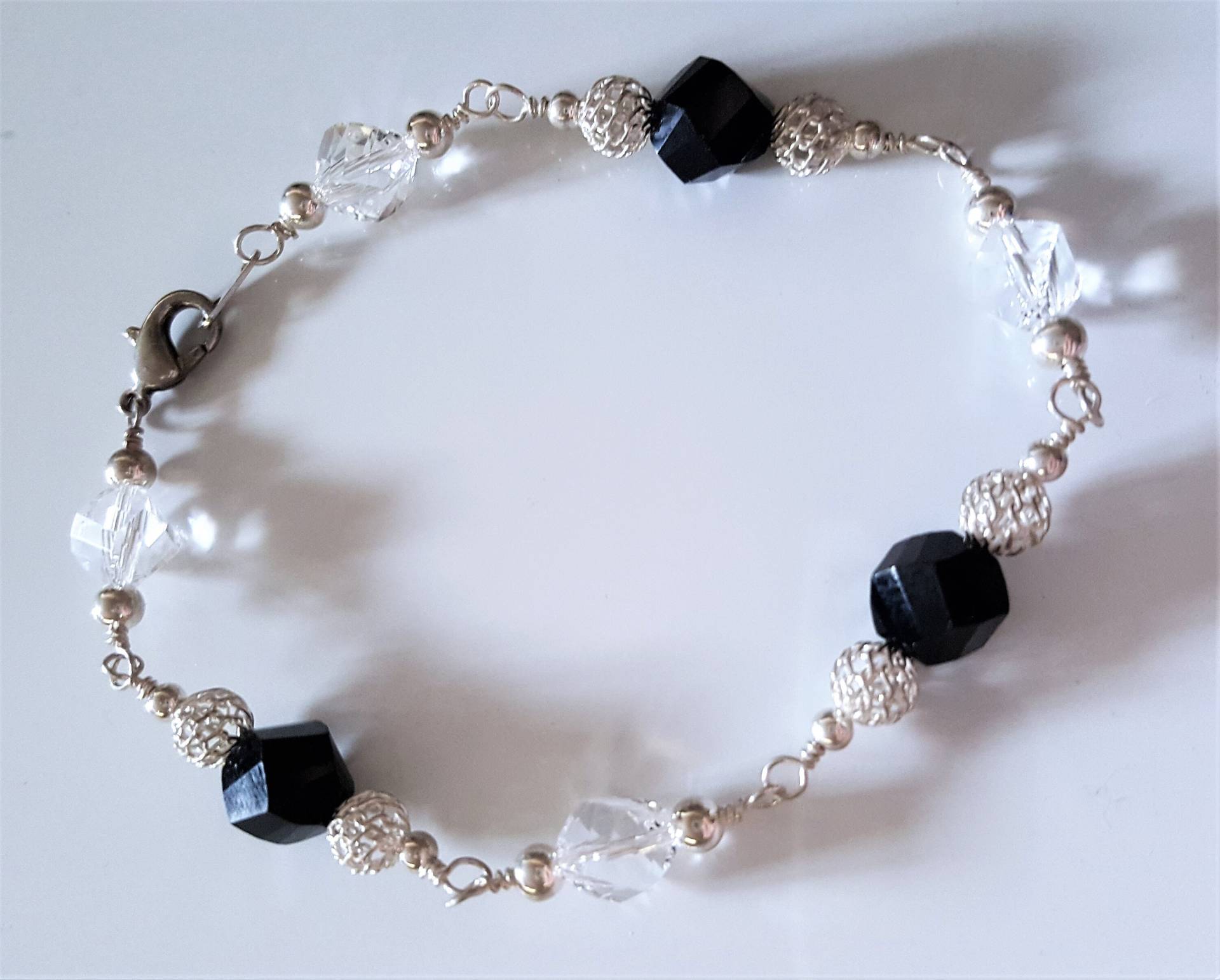 Silber Armband - Schwarz, Und Klaren Kristall Sterling 8, 5 Zoll Silber Armband - Schwarz, Und Klaren Kristall Sterling 8, 5 Zoll von MetalPetaler