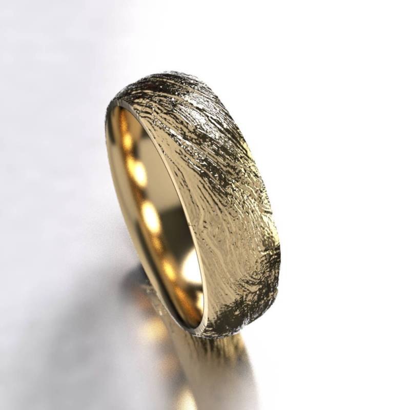 18K Gold Bristlecone Baumrinde Ehering - 6 Mm Breiter Holz Naturring von MetalWendler