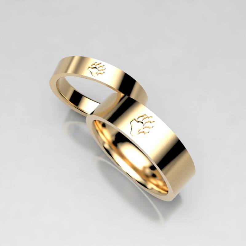 Gelbgold Bärentatze Trauring - Bärentatzenabdruck Ehering Set Geschenk Für Jäger Passende Ringe Tierliebhaber von MetalWendler