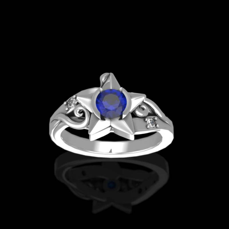 Kingdom Hearts Paopu Frucht Verlobungsring Silber - Wayfinder Ring Ehering Mit Labrador Saphir Und Moissanit Cosplay Hochzeit von MetalWendler