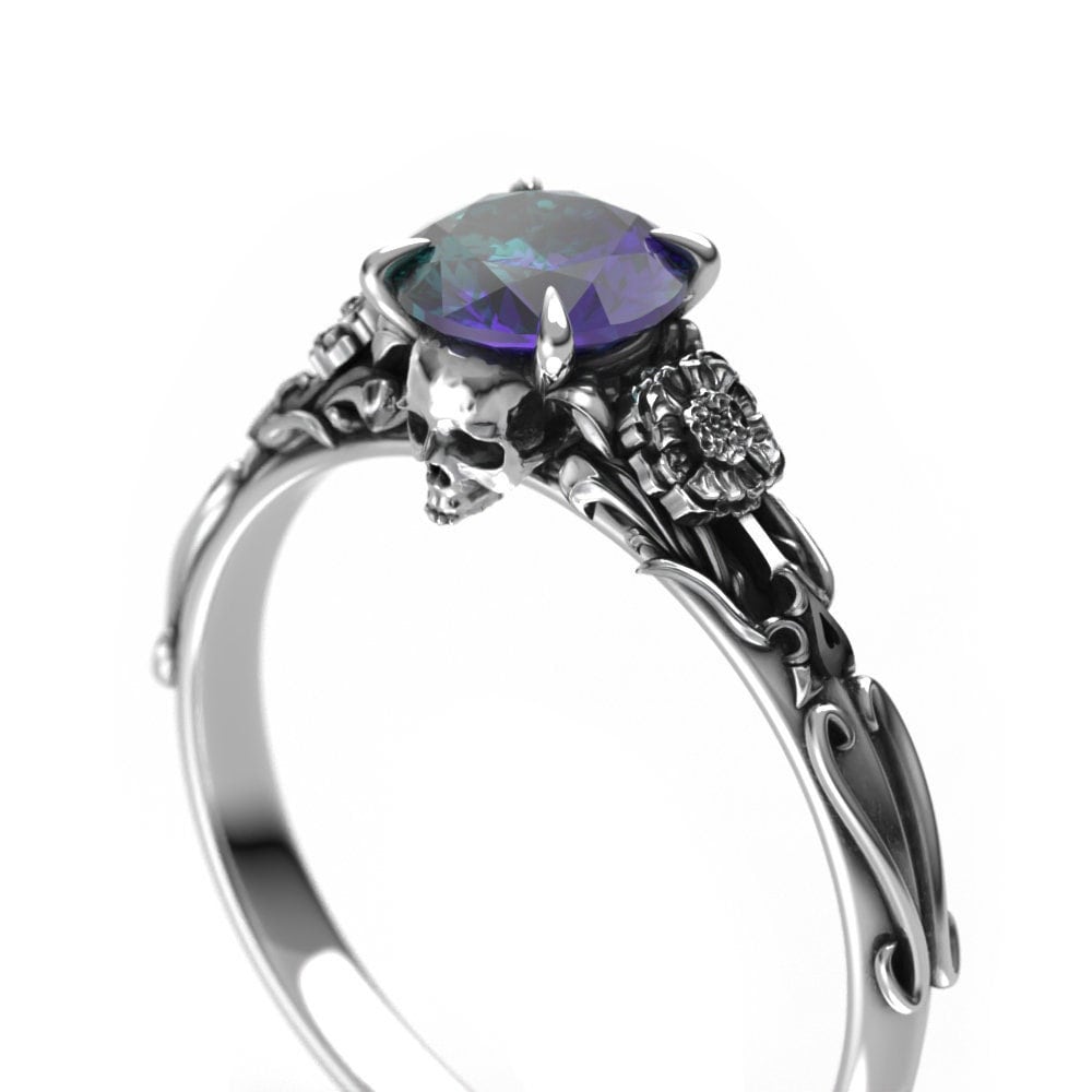 Labor Alexandrit Totenkopf Verlobungsring - Alternativer Gothic Mit Ringelblume Floraler Ring Labor Alexandrit Totenkopf Verlobungsring - Alternativer Gothic Mit Ringelblume Floraler Ring von MetalWendler