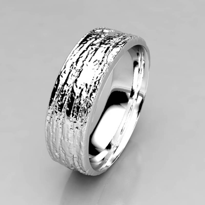 Redwood Baumrinde Ehering Aus Recyceltem Silber, Herrenring Holz, 6 Mm Breiter Ehering, Größe 9 Ring, 10 Ring Oder Custom Size von MetalWendler
