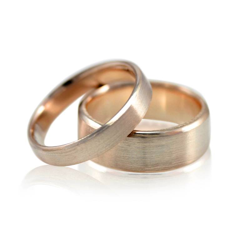 Rose Oder Gelbgold Ehering Set, Abgeschrägtes Herren Und Damen 7 Mm 4 in Gelb Rosegold von MetalWendler