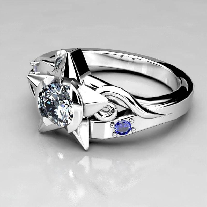 Silber Damen Kingdom Hearts Paopu Verlobungsring - Wayfinder Ehering Mit Moissanit Und Lab Sapphire von MetalWendler