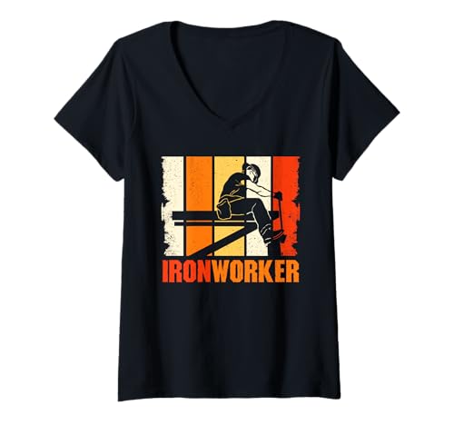 Damen Eisenarbeiter Stahlbaumonteur Stahlbau Eisenarbeiter T-Shirt mit V-Ausschnitt Damen Eisenarbeiter Stahlbaumonteur Stahlbau Eisenarbeiter T-Shirt mit V-Ausschnitt von Metall Ironworker Schmiedearbeiten Eisenarbeiter