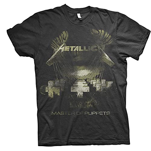 Metallica Herren Master of Puppets Distressed_Men_bl_ts: S T-Shirt, Schwarz (Black Black), Small von Metallica