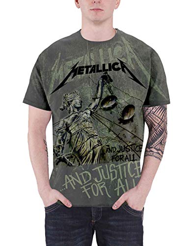 Metallica T Shirt Justice for all Neon offiziell Herren Nue Grau All Over Print von Metallica