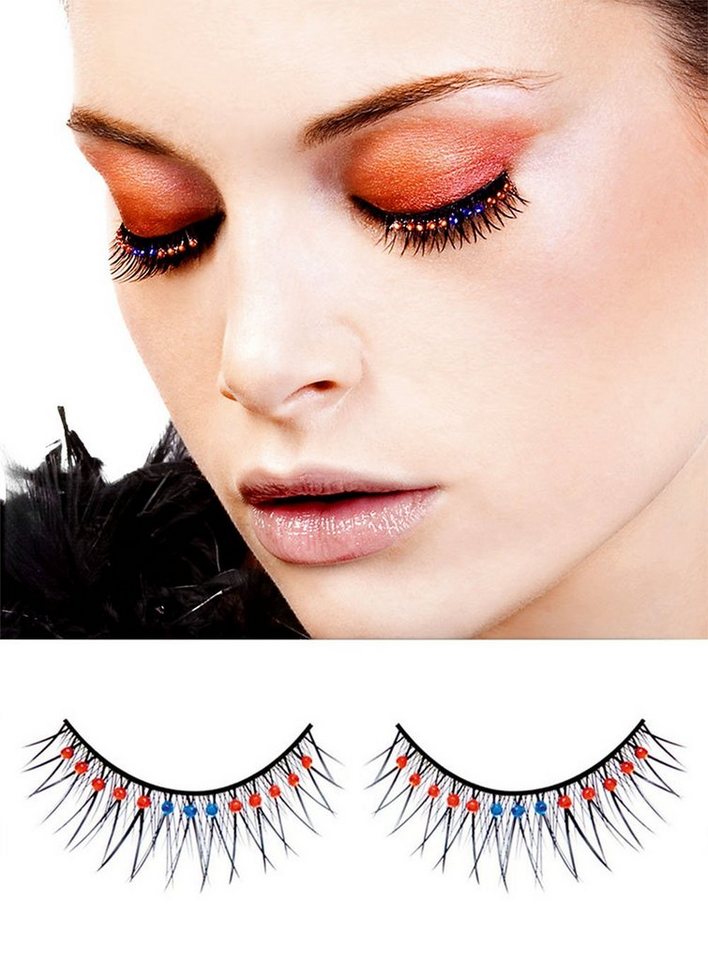 Metamorph Bandwimpern Karibik, Künstliche Wimpern mit roten und blauen Strasssteinen von Metamorph