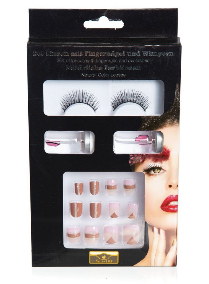 Metamorph Bandwimpern SFX Make-up Set rosa-bronze, Kompaktes Schminkset mit Wimpern, Kontaktlinsen und Fingernägeln von Metamorph