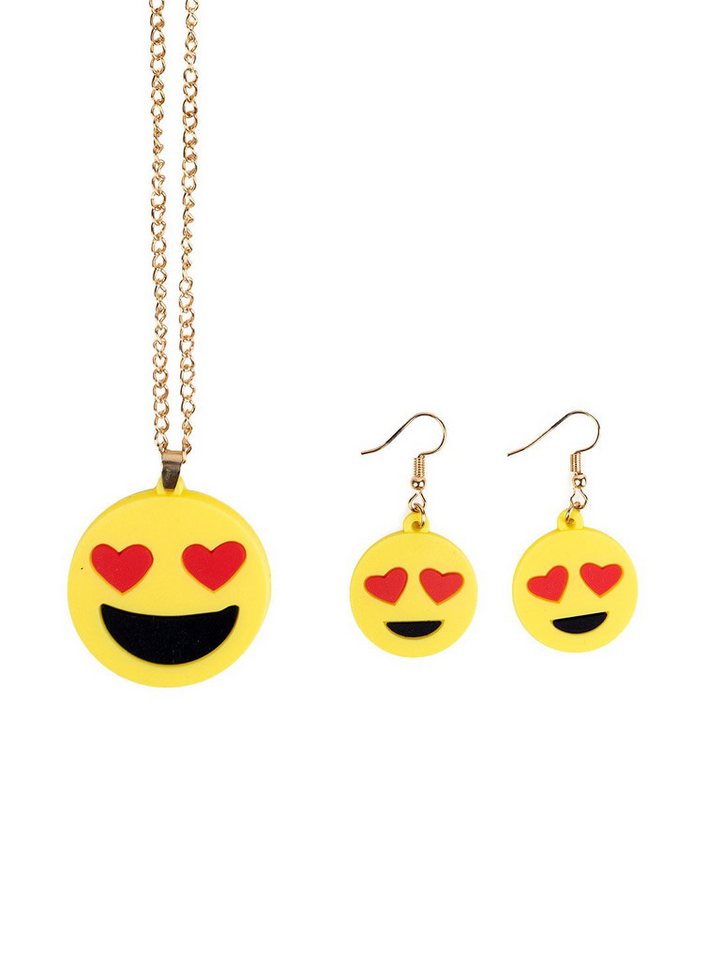 Metamorph Ohrring und Ketten Set Smiley Schmuckset, Halskette und Ohrringe mit Love-Emoji von Metamorph