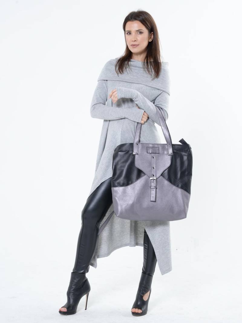 Echtleder Silber Tote Bag/Große Handtasche Handgemachte Leder Geldbörse Metb0056 von Metamorphoza