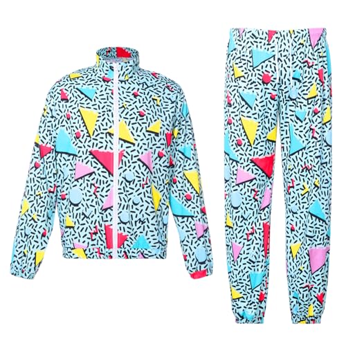 Metaparty 80er Disco Outfit Herren Damen, 2 Stück 90S Outfits Trainingsanzug Retro 80S 90S Outfit Hip Hop Shell Anzug für Disco Party Mottoparty Karneval Halloween (Blaugrün, S) von Metaparty