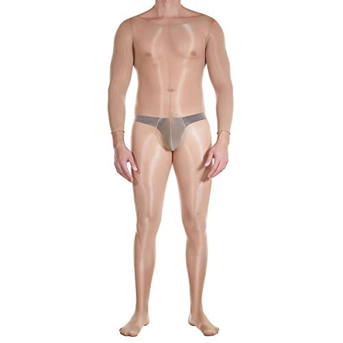 Metelam Glänzender Ganzkörperstrumpf für Herren, aus Nylon, mit Beutel und Unterwäsche, beige, Einheitsgröße von Metelam